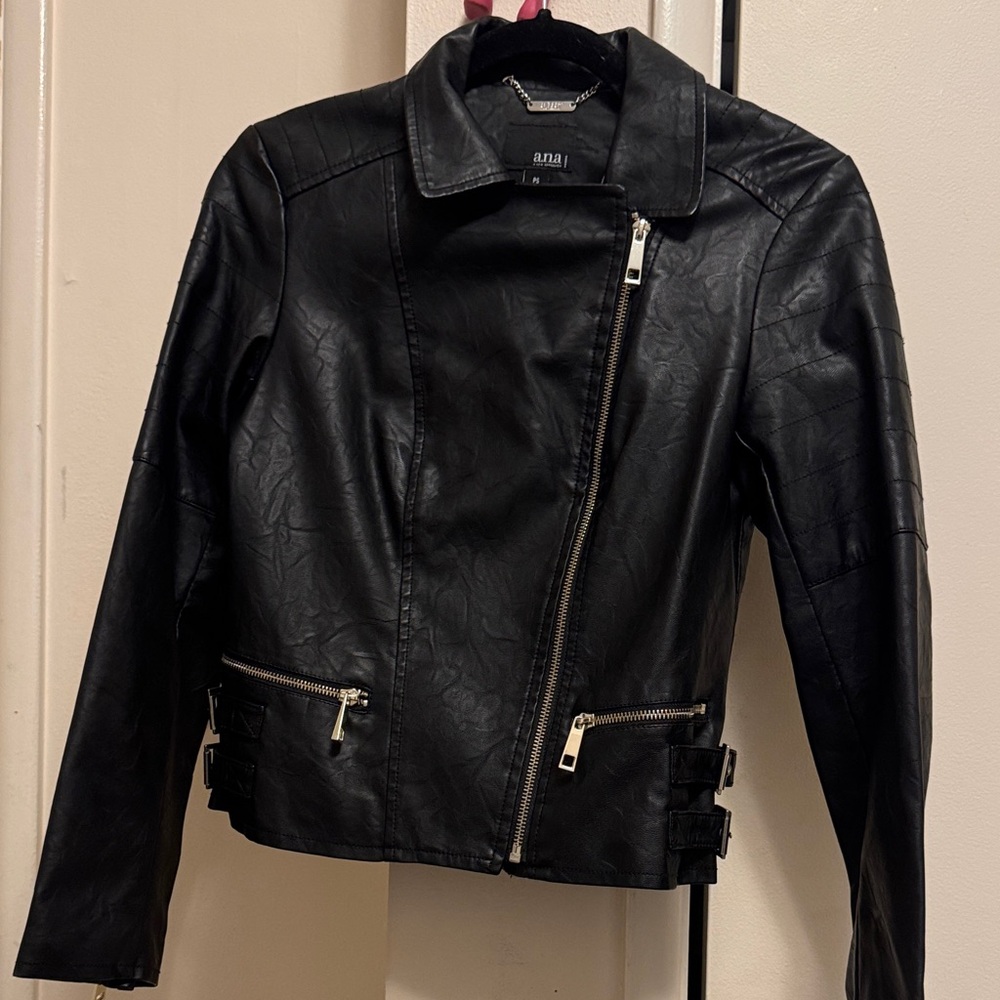 a.n.a Black Faux Leather Asymmetric Moto Jacket